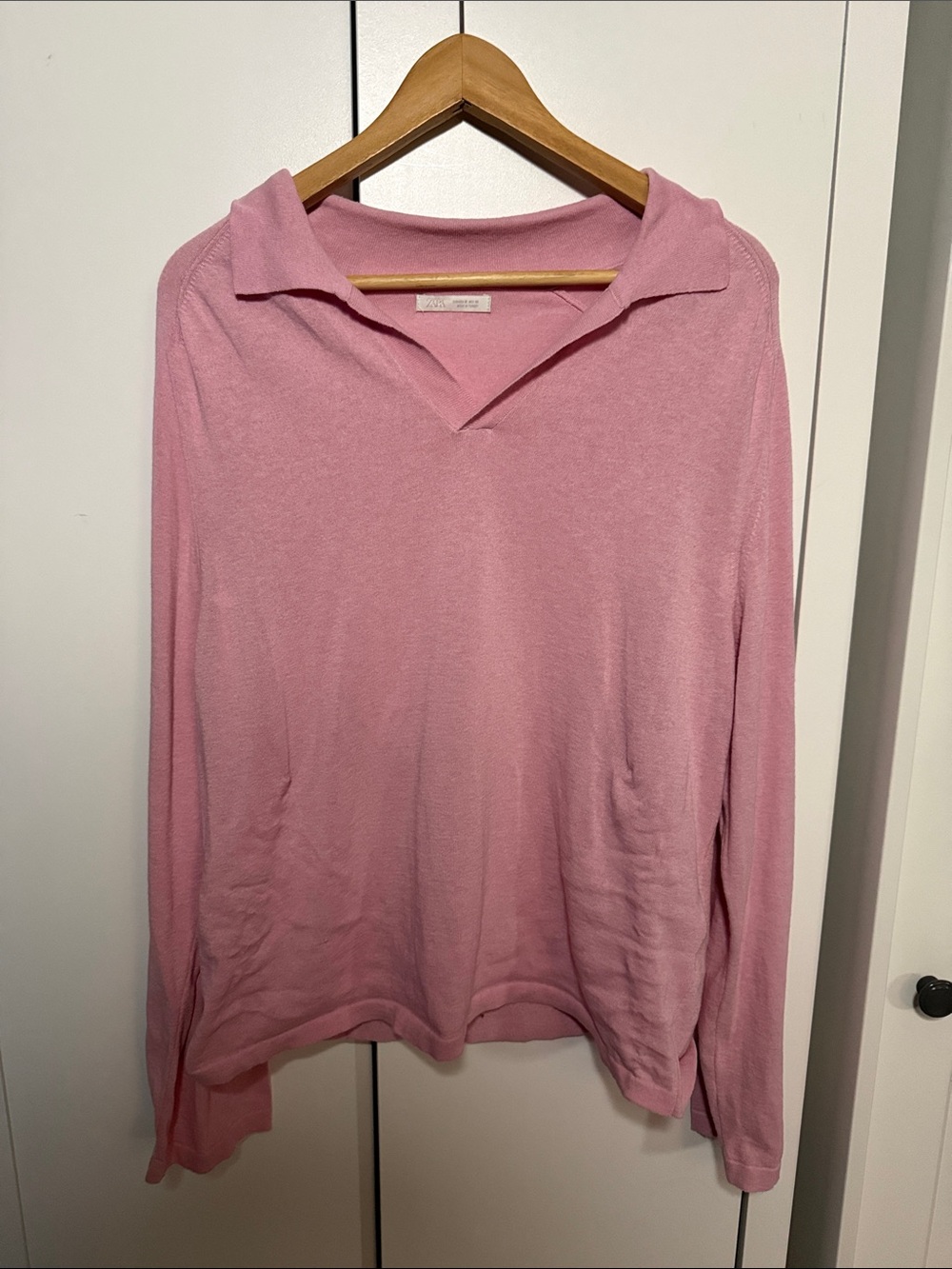 Zara Light Pink Collared Long Sleeve Knit Top